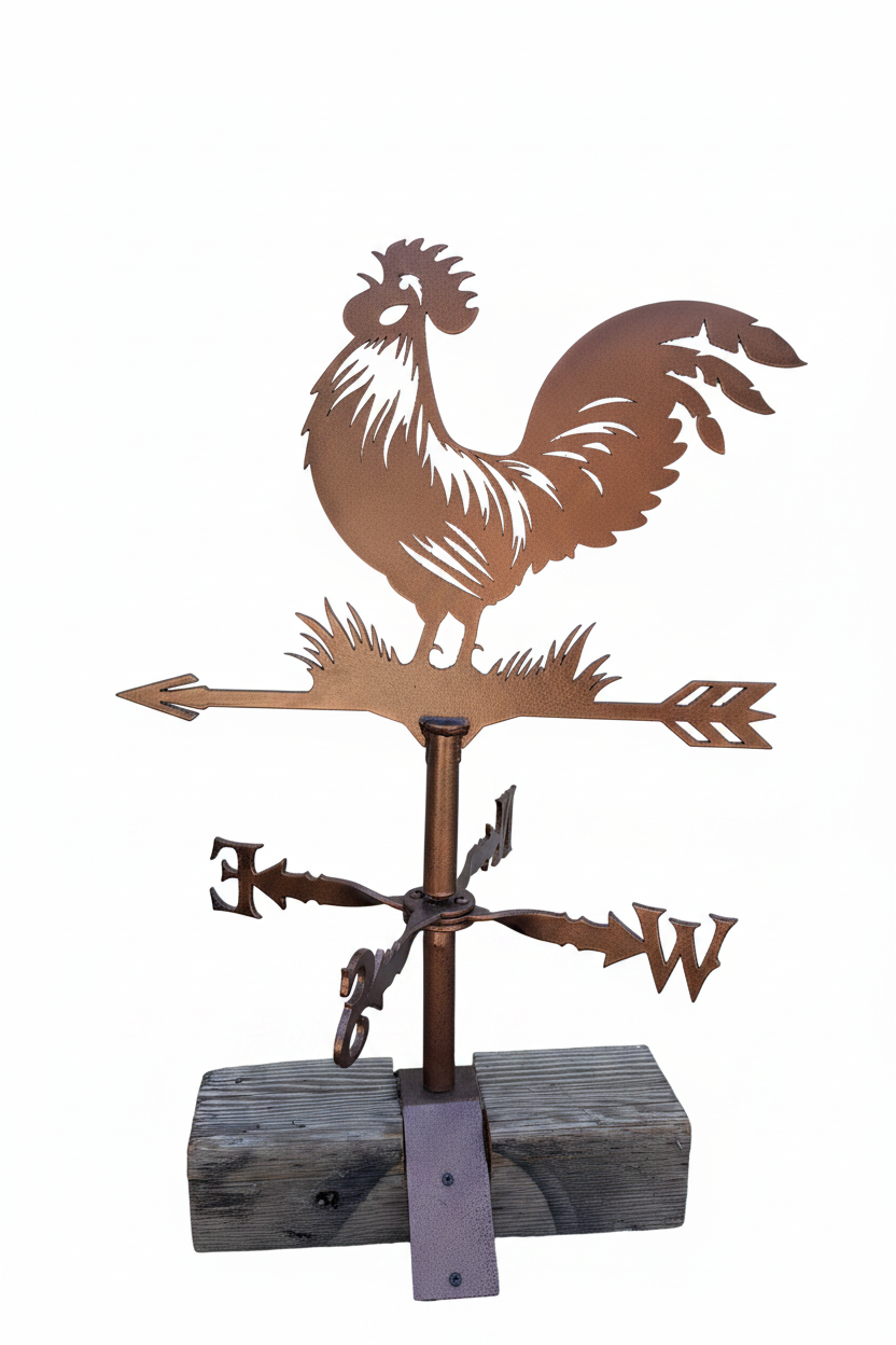 Custom Steel Rooster Weather Vane - White Background