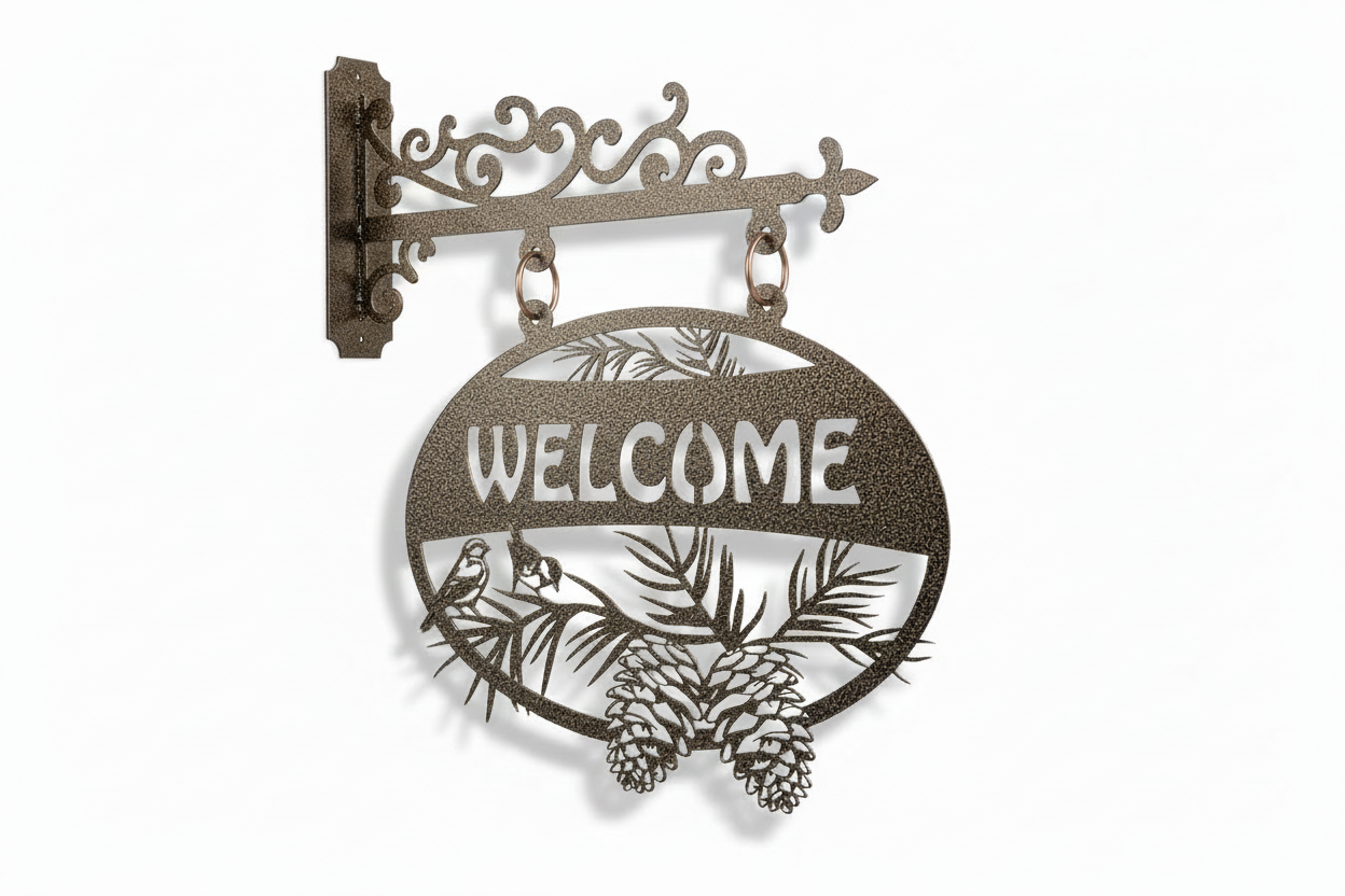 Pinecone Metal Sign - Personalized Hanging Sign with Bracket | Rustic Outdoor Decor