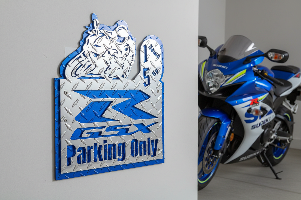 GXR parking sign in garage - larger and prominent