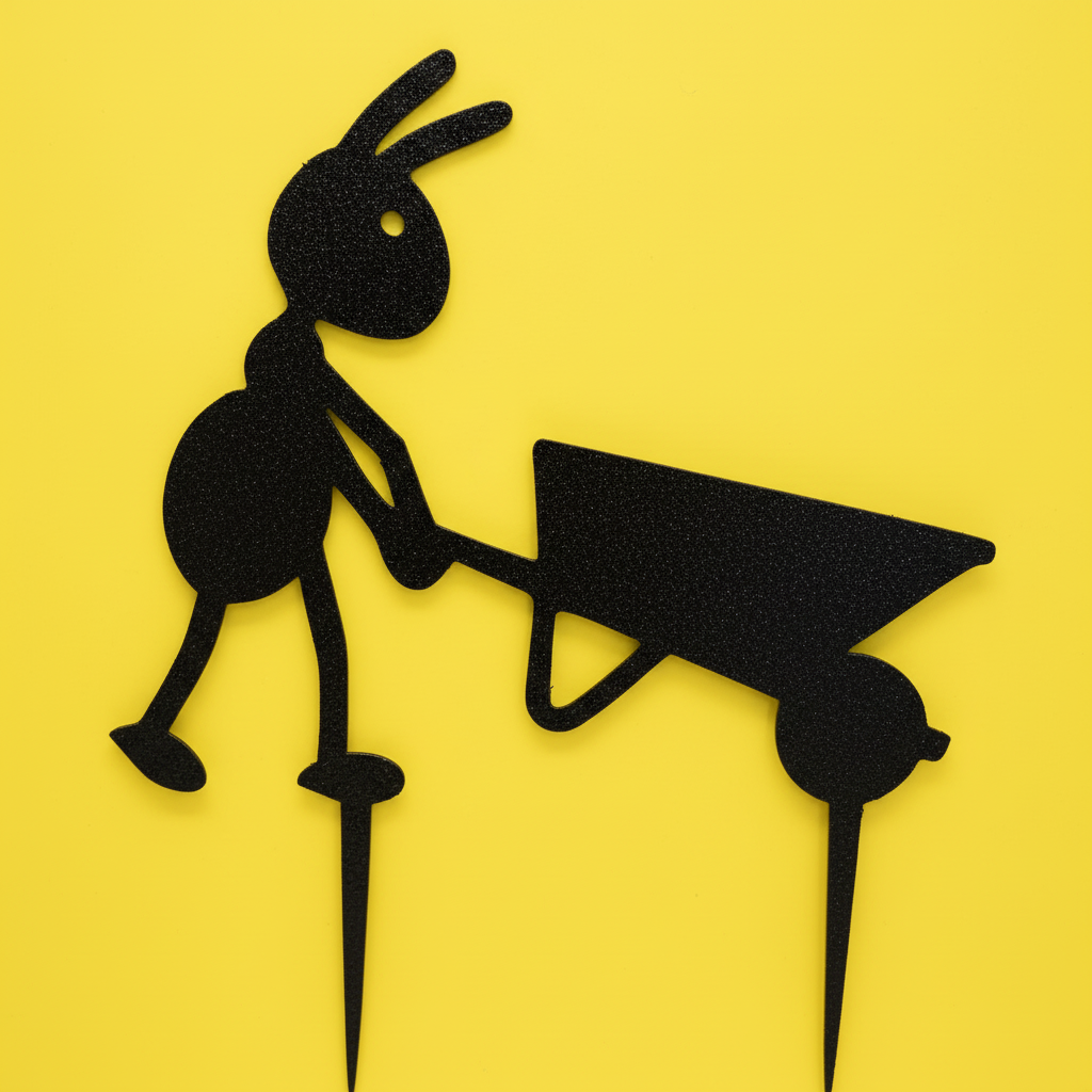 Wheel Barrow Ant - powder-coated metal garden stake