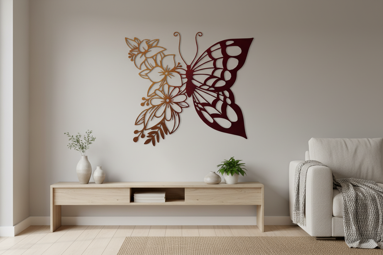 Steel Butterfly & Floral Wall Art - Indoor Lifestyle